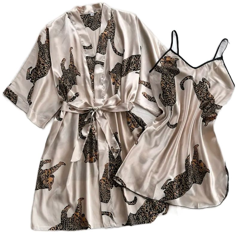 Satin Dressing Gown Set Cheetah