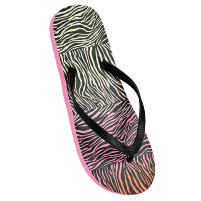 Ladies Zebra Print Flip Flops With Glitter Strap