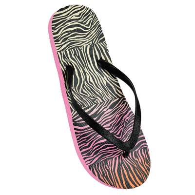 Ladies Zebra Print Flip Flops With Glitter Strap