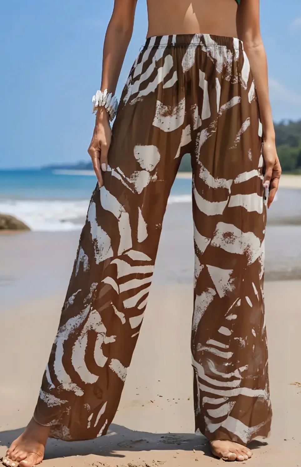 Wild Print Brown And White Beach Trousers Cover Up