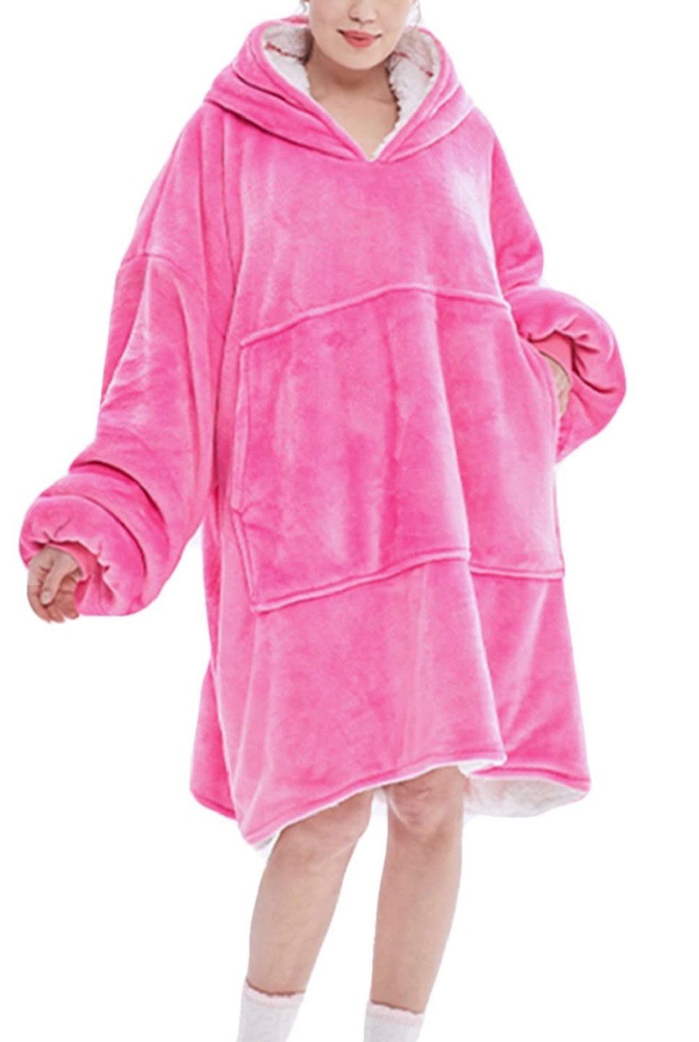 Pink Fluffy Hoodie Blanket Unisex