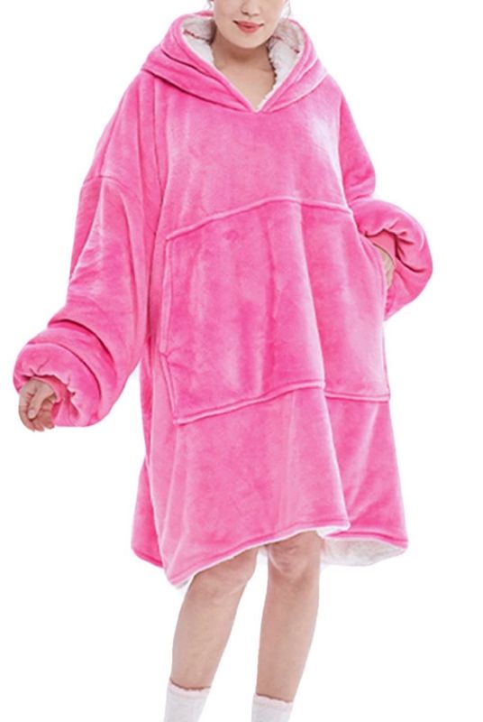 Pink Fluffy Hoodie Blanket Unisex