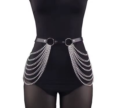 Leather Belt With Chain Wings