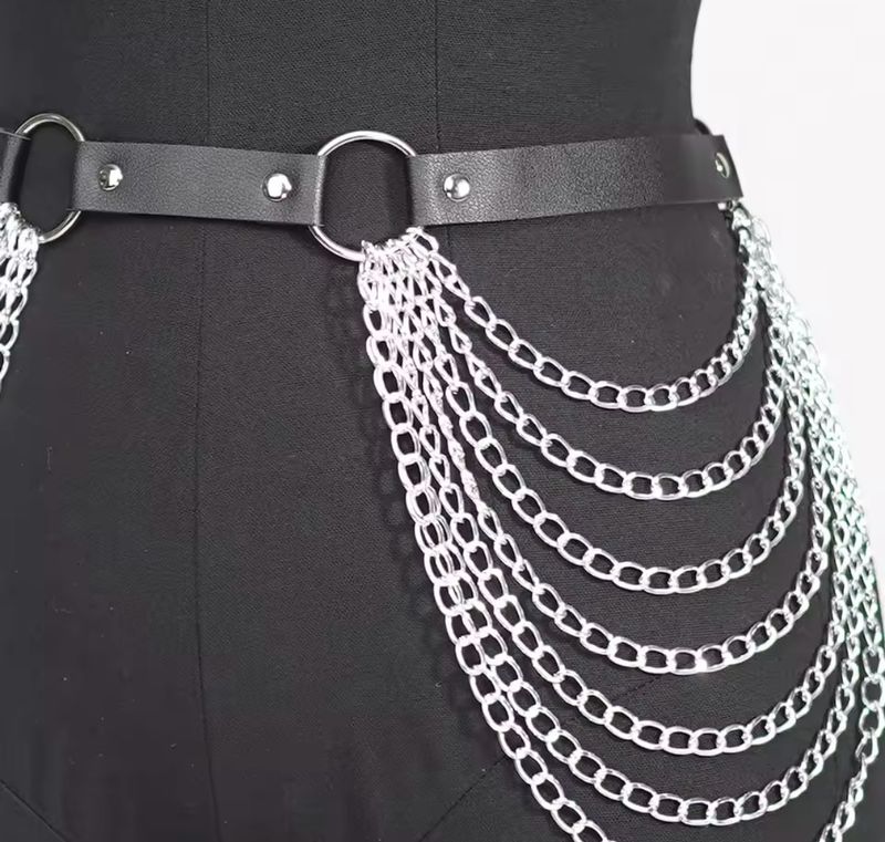 Leather Belt With Chain Wings