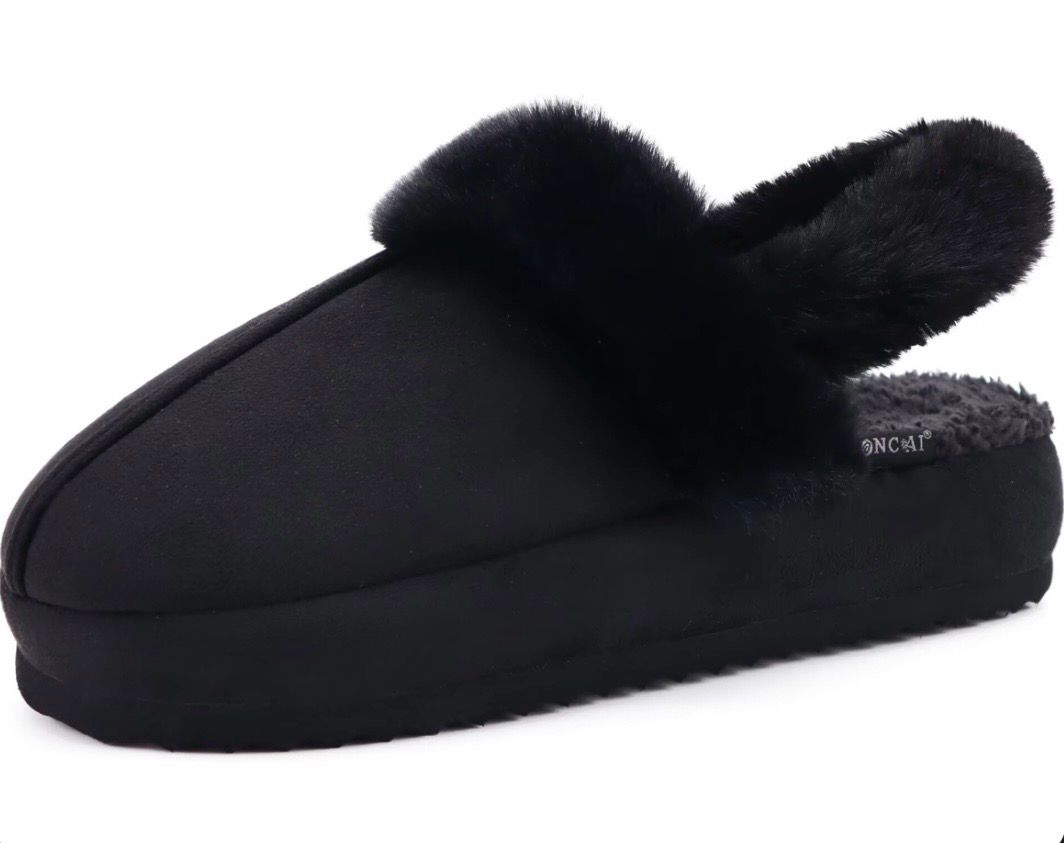 Furry Comfy Slippers Black