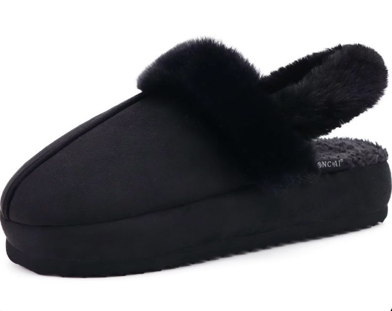 Furry Comfy Slippers Black