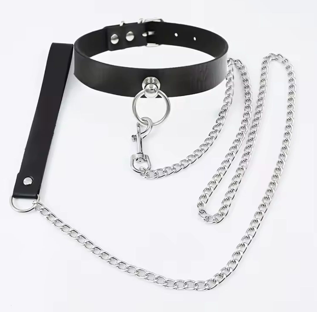 Leather Choker With Chain Lead