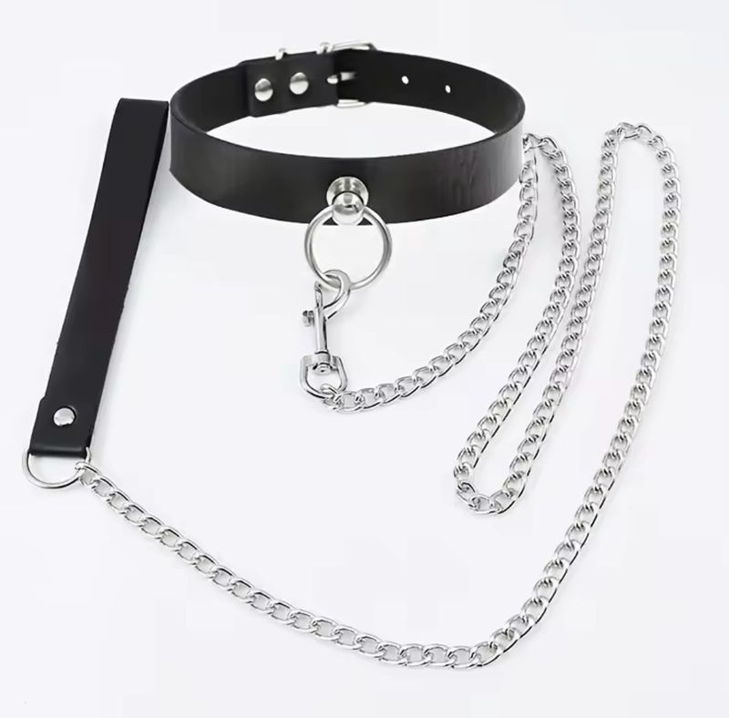 Leather Choker With Chain Lead
