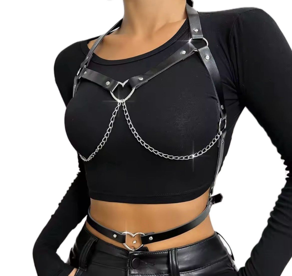 Chest Harness With Chains Heart