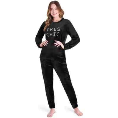 Black faux fur pyjamas set