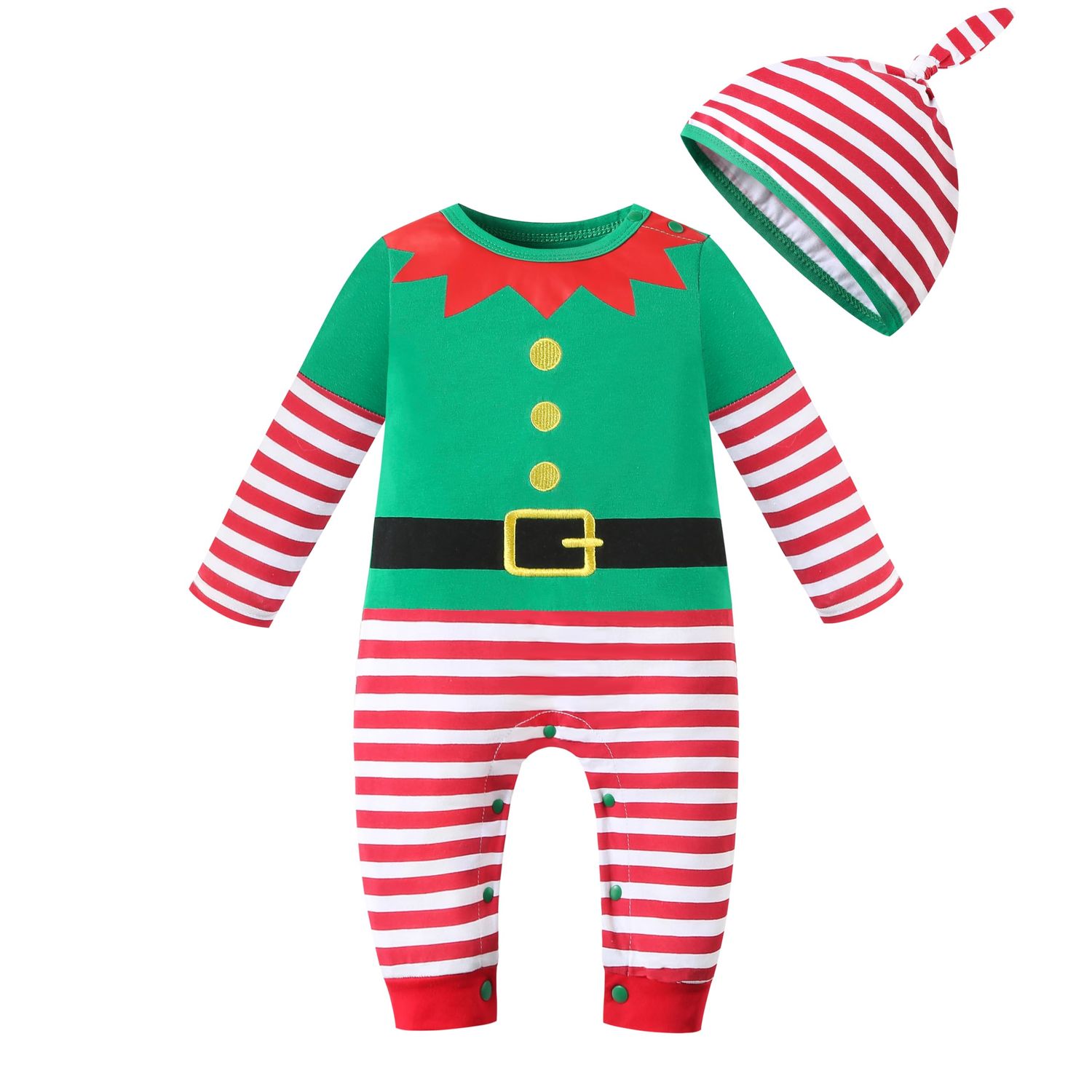 Baby First Christmas Elf Outfit Set With Hat