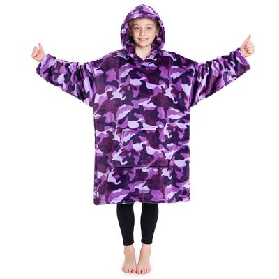 Purple Camo Hoodie Blanket Teen