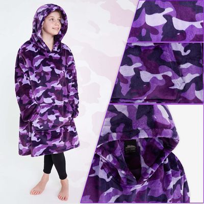 Purple Camo Hoodie Blanket Teen