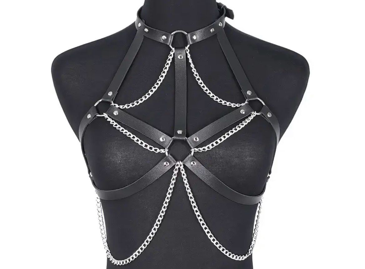 Leather Chest Harness With Chains