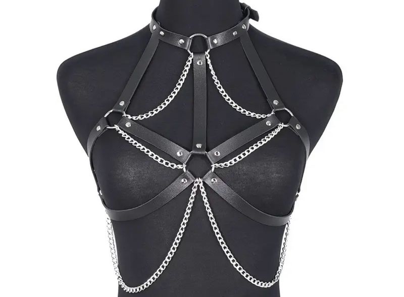 Leather Chest Harness With Chains