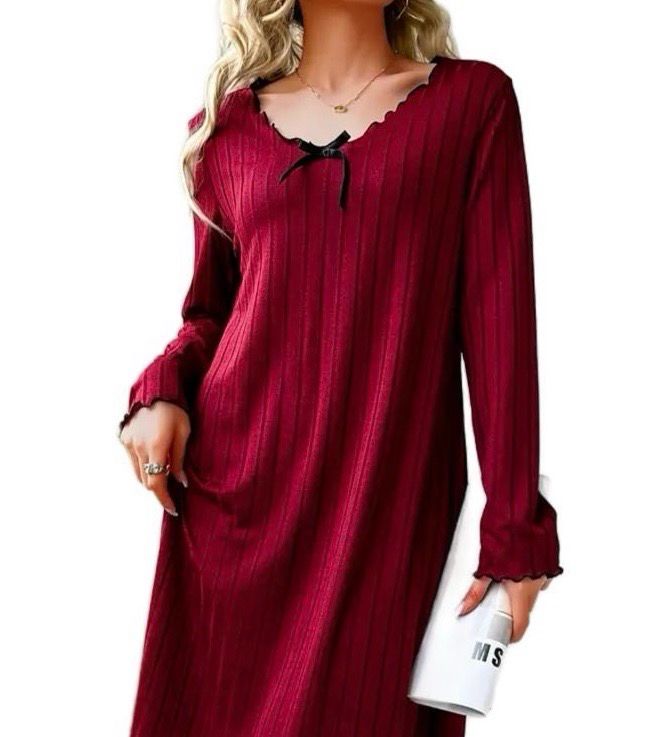 Long Sleeve Burgundy Nightie