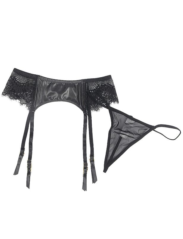 Black Faux Leather Suspenders Belt Set Plus Size