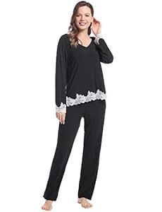 Black Lace Trim Pyjamas Set