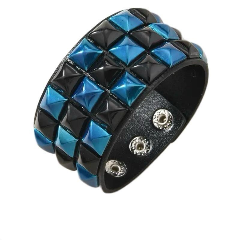 Unique Leather Wide Bracelet With Studs