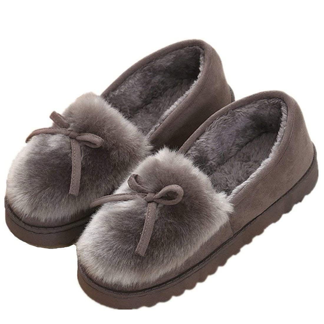 Faux Fur Moccasins Slippers Grey
