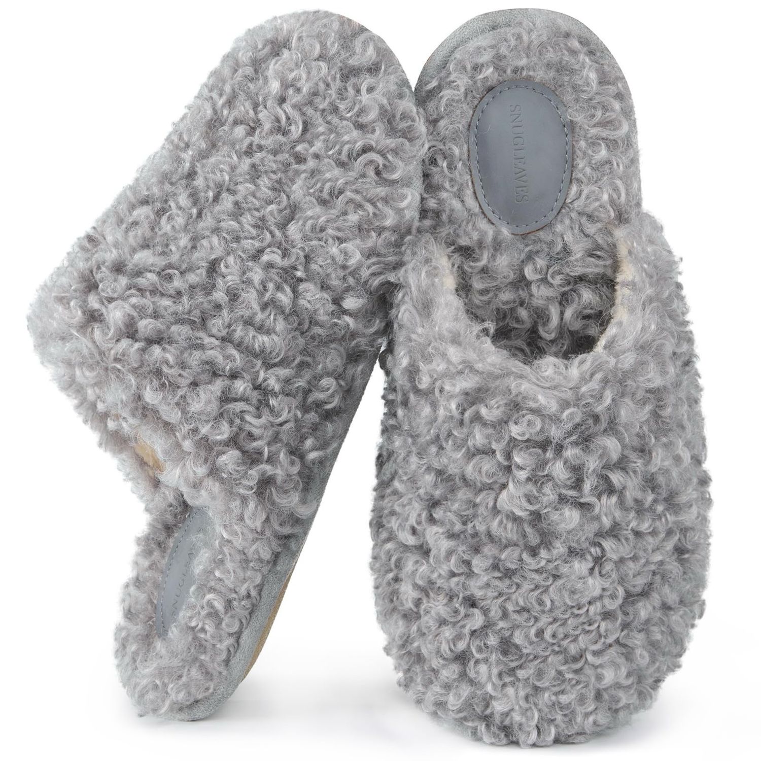 Furry Faux Wool Comfort Slippers Grey