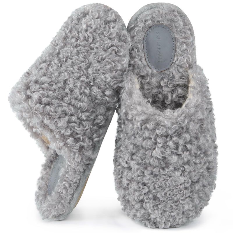 Furry Faux Wool Comfort Slippers Grey