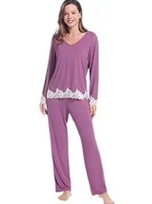 Purple Lace Trim Pyjamas Set