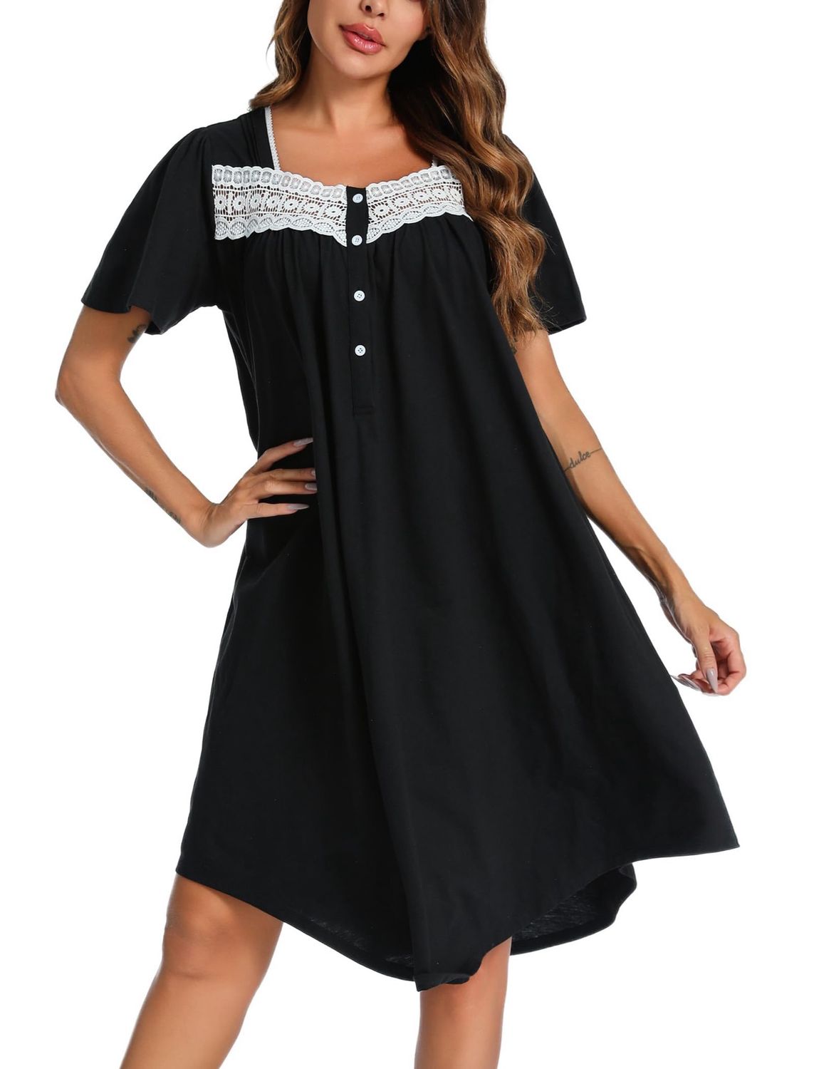 Cotton Green Nightdress With Buttons