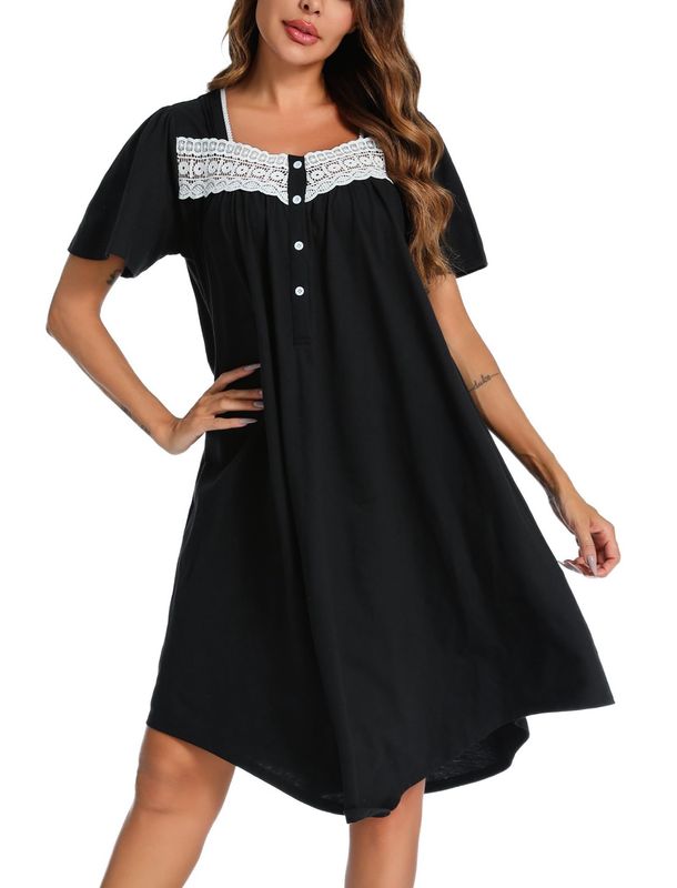 Cotton Green Nightdress With Buttons