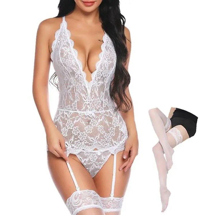 Sexy White Lace Bodysuit Plus Size