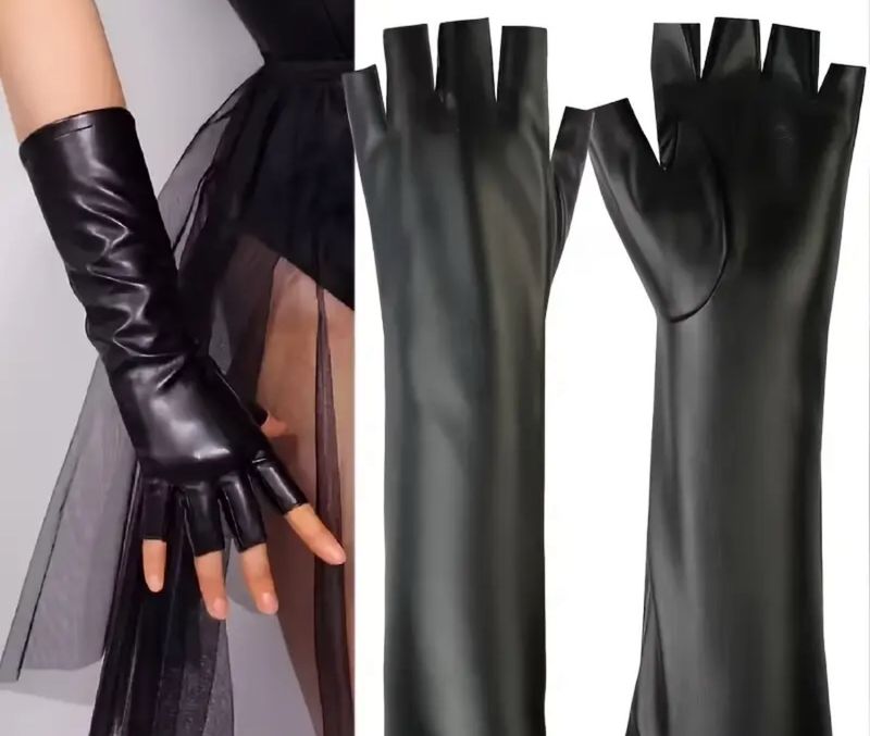 Long Fingerless Black Gloves
