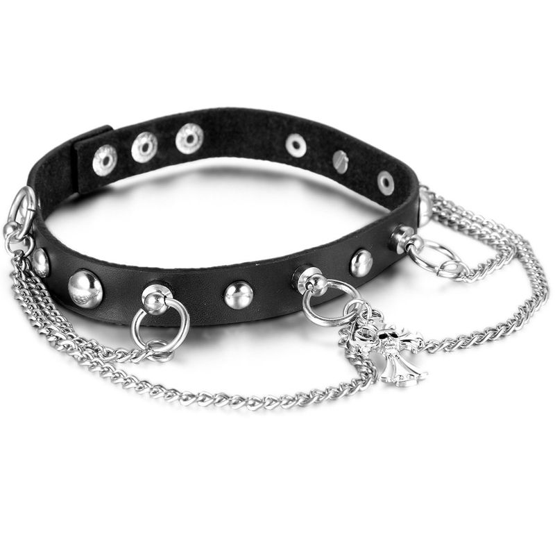Black Leather Choker With Chain