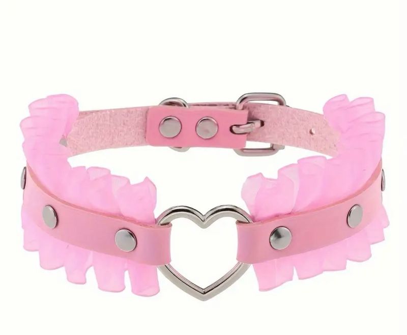 Leather Choker With Frill Pink