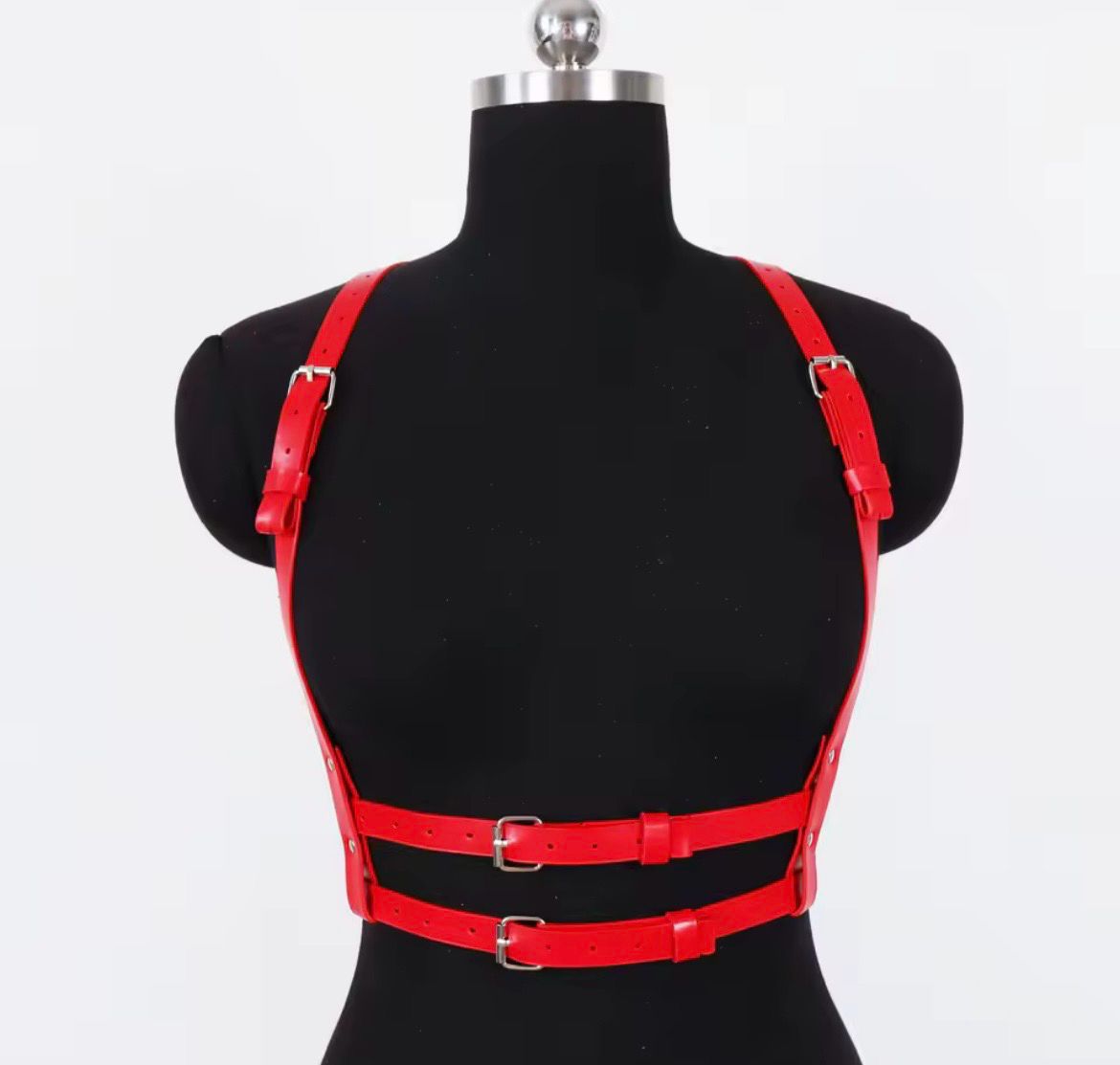 Red Double Leather Belt Chest Harness