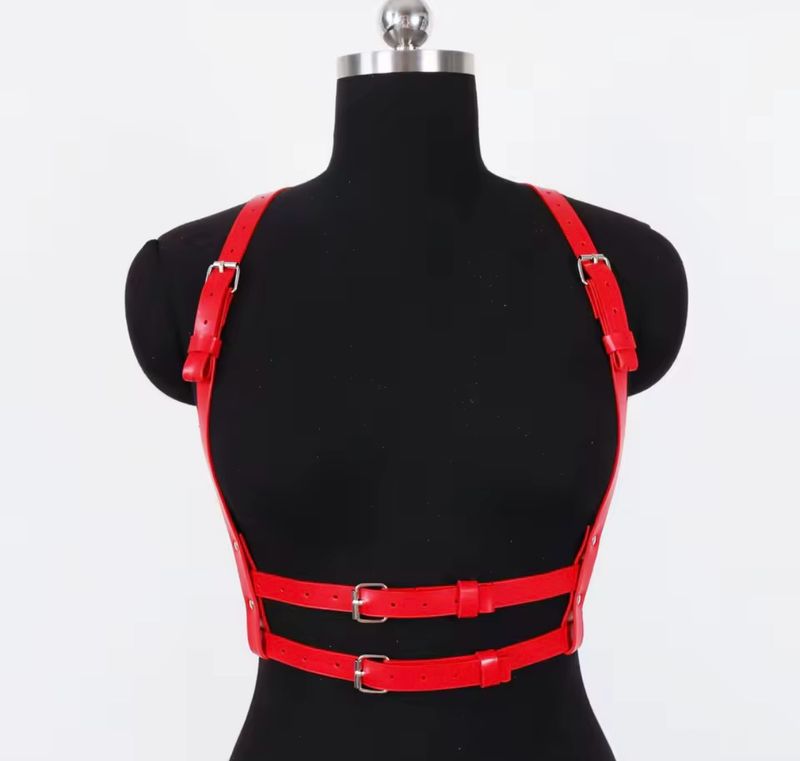 Red Double Leather Belt Chest Harness