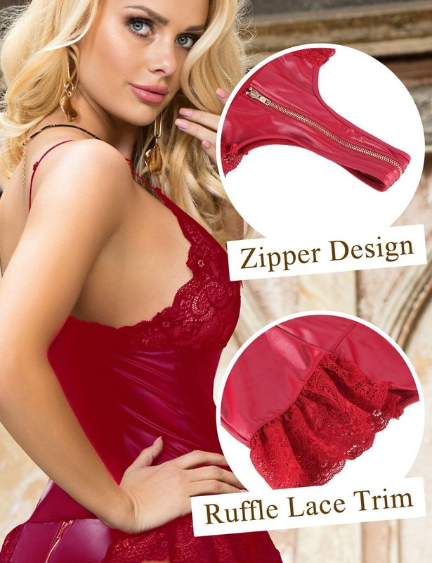 PU Leather Bodysuit Red