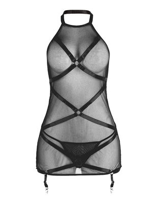 Mesh Bodystocking  with Thigh Garter Black