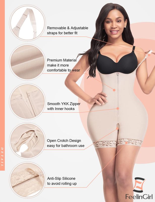 Firm Tummy Control Shapewear Bodysuit with Open Bust &amp; Thigh Slimmer Beige