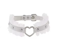 Leather Choker With Frill White