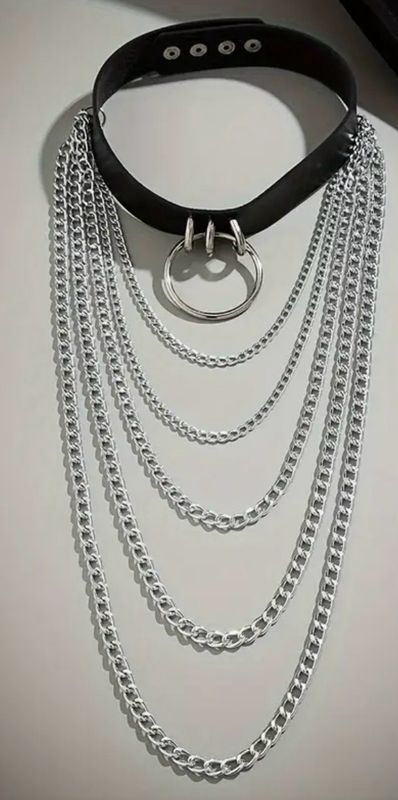 Leather Choker With Long Chains
