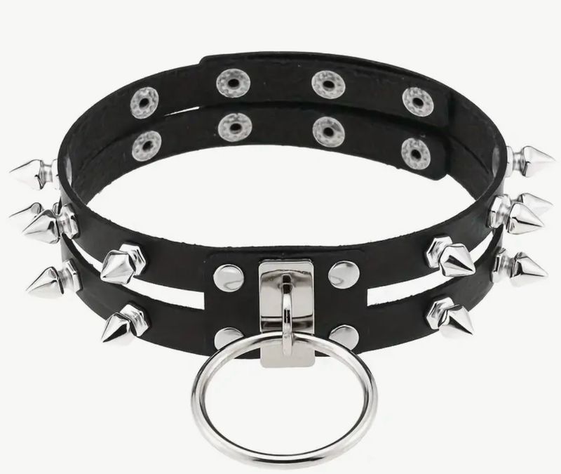 Leather Double Choker With Spikes