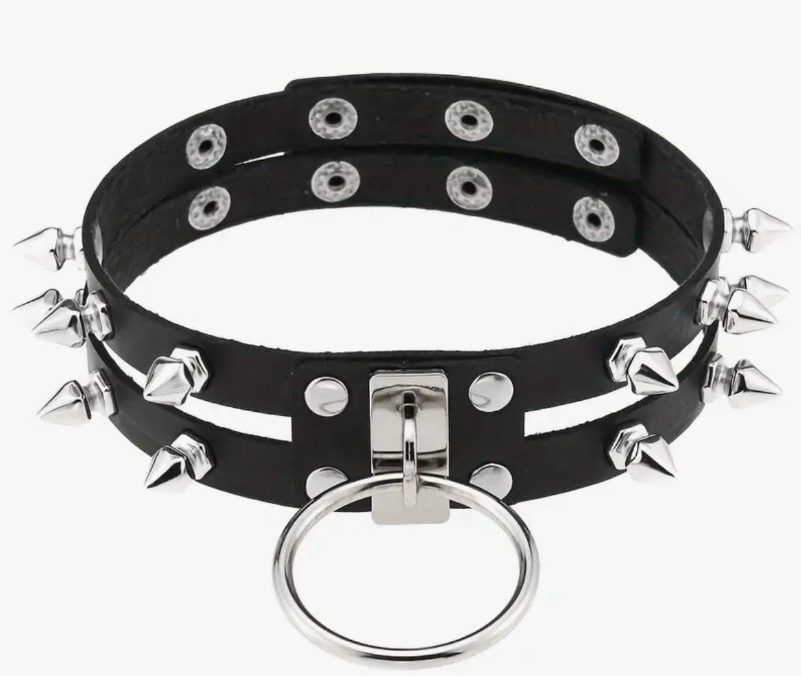Leather Double Choker With Spikes