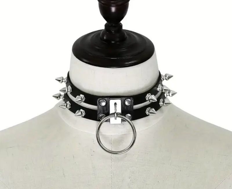Leather Double Choker With Spikes