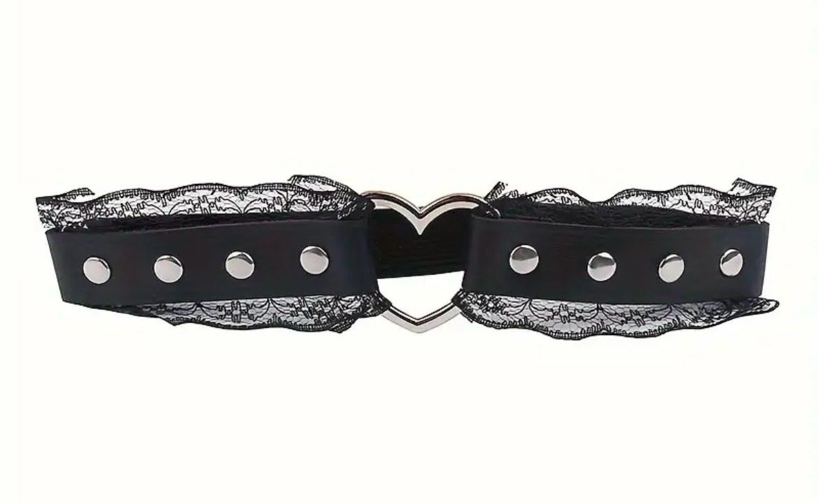 Black Leather Suspender Garter With Lace