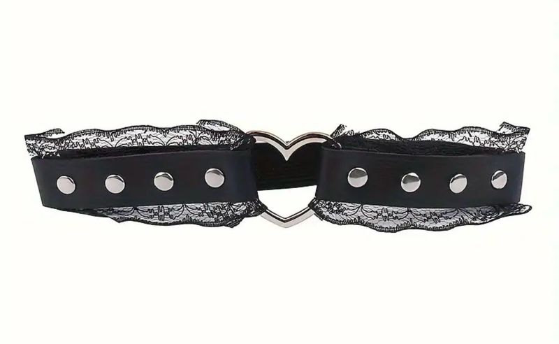 Black Leather Suspender Garter With Lace