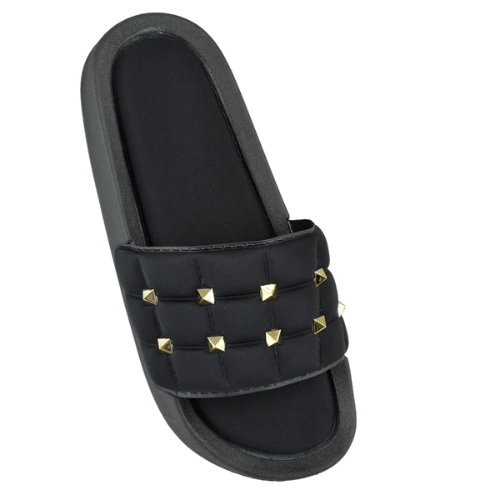 Quilted Black Sliders With Studs