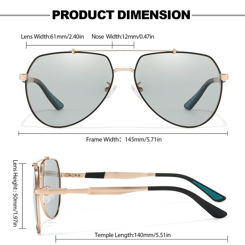 Gold Polarized Photochromic Trendy Sunglasses UV