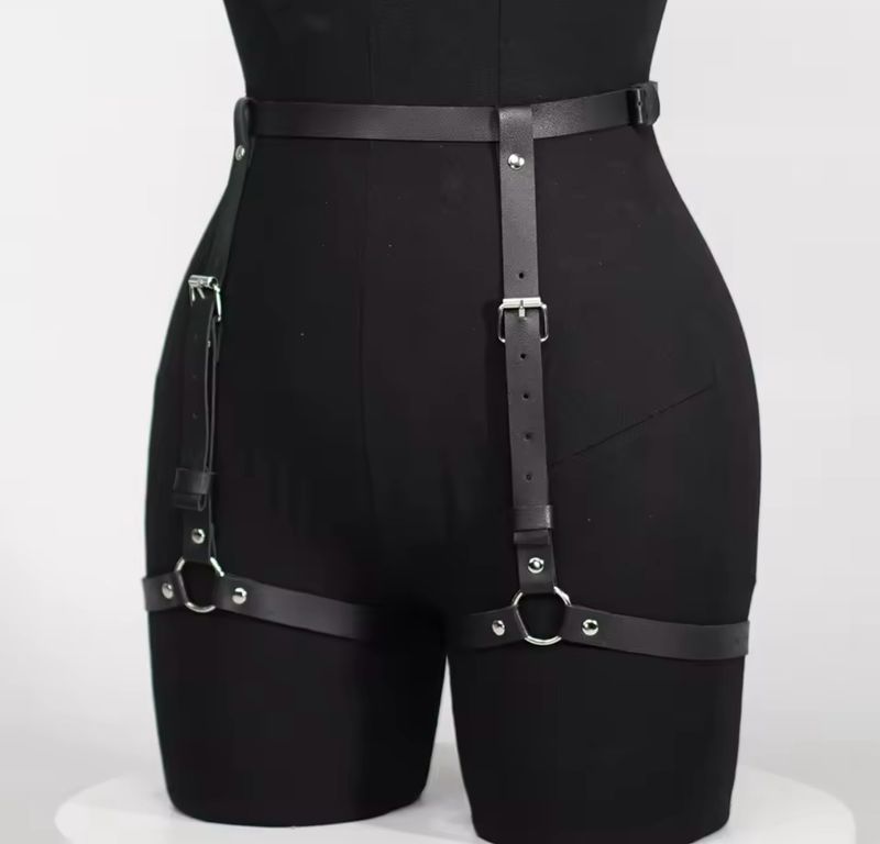 Leather Legs Harness Black