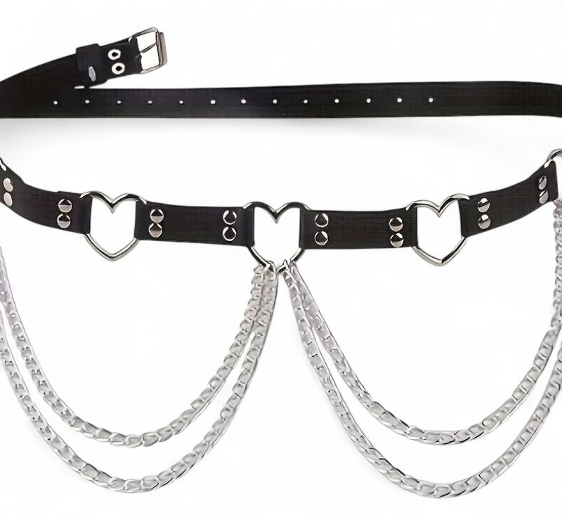 Hearts Leather Belt With Chains Plus Size