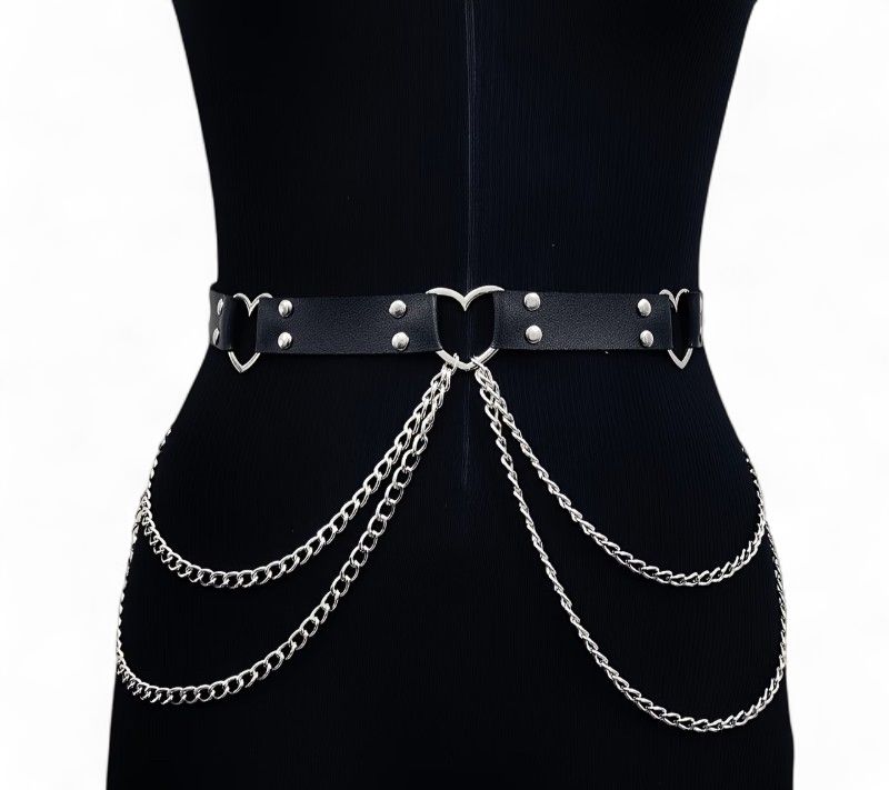 Hearts Leather Belt With Chains Plus Size